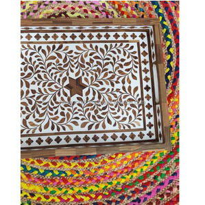 Bandeja con incrustaciones de hueso de madera clásica hecha a mano, bandeja de servicio de MDF de tamaño personalizado rectangular para el hogar, Hotel, restaurante, supermercado, venta al por mayor - Product Image 5