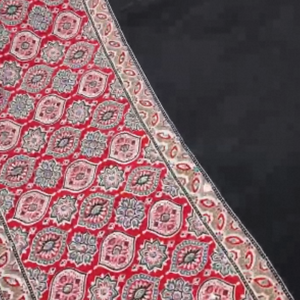 Sari de seda crepé suave estampado Ajarkh con trabajo de espejo auténtico y borlas, tela tejida ecológica de secado rápido, blusa estampada para mujer - Product Image 2