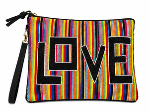 Rainbow Beaded LOVE <b>Clutch</b> Wristlet – Handmade Colorful Statement Pouch- Multicolor Striped Beaded <b>Clutch</b> with LOVE Design - Product Image 4