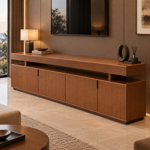 Solid Wood <b>TV</b> Sideboard Cabinet with Long Storage Doors Open Shelf Modern Media Console Entertainment <b>Unit</b> for Living Room Hotel - Product Image 5