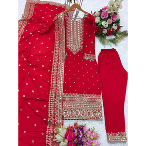 ชุดเพ้นท์ & dupatta ดีไซเนอร์สำหรับผู้หญิงพร้อมงานสุดหรูที่ไม่ต้องมีการเคลื่อนไหว - Product Image 4