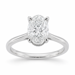 Anillo de Compromiso Solitario de Diamante Cultivado en Laboratorio con Corte Ovalado de Lujo, Oro Blanco de 18K, Halo Oculto, Anillo de Boda Personalizado - Product Image 3