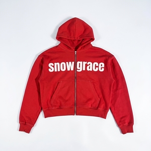 Snowgrace <b>Red</b> Zip-Up Hoodie <b>Men's</b> Casual French Terry Hooded <b>Sweatshirt</b> Regular Fit Autumn Wear - Product Image 1