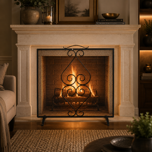 Protector de Chimenea Metálico Ornamentado con Malla Fina y Marco de Acero Resistente, Protector de Hogar Independiente - Product Image 1