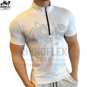 Men's Casual Short-sleeve <b>Half</b>-zip T-<b>shirt</b> 100% Cotton SOLID Color Regular Fit 230 Gsm Knitted Breathable Customizable Blank - Product Image 3