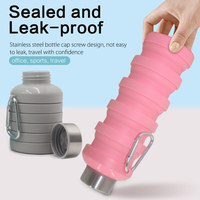 Bouteille d'eau pliable en silicone de qualité alimentaire, sans BPA, écologique, pour le camping et les voyages, avec couvercle, 500 ml, vente en gros d'usine