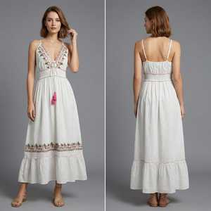 Women's Silk Viscose Woven Boho Maxi <b>Dress</b> | <b>Elastic</b> Waist Floral Print Summer Beachwear - Product Image 3