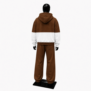 Conjunto Deportivo de Dos Piezas para Hombre, Color Marrón y Blanco, Sudadera con Cremallera Completa y Pantalones Jogger a Juego, Estilo Moderno e Informal - Product Image 2