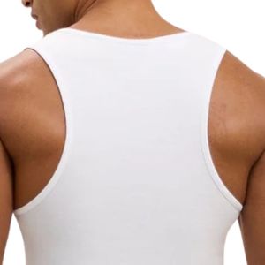 Débardeur côtelé blanc pour homme, sans manches, coupe athlétique, pour la gym, le fitness et le sport - Product Image 3