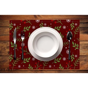 Christmas Printed Cloth <b>Placemat</b> Red Green Plant Pattern Traditional Design <b>Placemat</b> for Christmas use . - Product Image 5