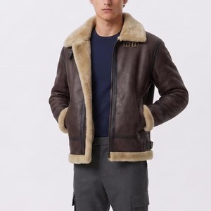 Men's Brown Shearling <b>Leather</b> <b>Jacket</b>, B3 Bomber Aviator Style, <b>Real</b> <b>Leather</b> Winter Coat, Gaming Cosplay <b>Jacket</b>, Halloween Costum - Product Image 1