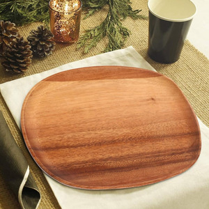 Assiette de service à sushi en bois d'acacia Plateau de service en bois d'acacia Plat japonais Plat de service en bois ovale - Product Image 3