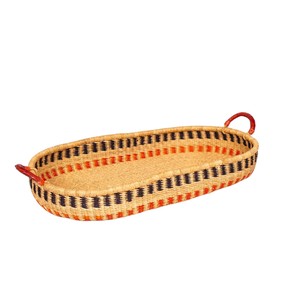 Cesta de cambio de mimbre certificada con diseño de rayas multicolor y patrón en zig-zag, más bandeja de cambio para niños de ratán con asas rojizas para - Product Image 1