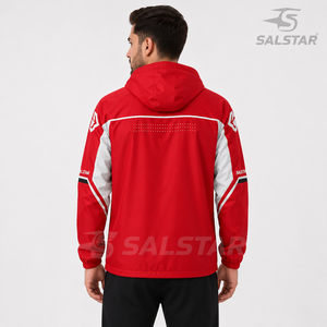 Custom <b>Men</b>’s Windbreaker Red White <b>Jacket</b> Set Lightweight <b>Hooded</b> Running Sportswear Sublimation Training Jogging Tracksuit OEM - Product Image 4