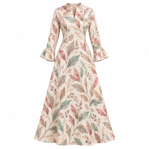 Vestido Maxi Elegante con Estampado Floral para Mujer, Manga Larga con Puños Acampanados, Corte en A, Moda Casual y Elegante para Fiesta, Cintura Natural - Product Image 5
