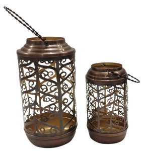 Ensemble de 2 lanternes en métal rose avec poignées, découpe en forme de cœur, porte-bougies pour bougies chauffe-plat - Product Image 3