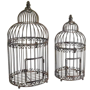Cage à oiseaux ronde en fil de fer jaune, style antique, suspendable, avec finition peinte pour usage intérieur - Product Image 5