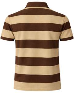 เสื้อโปโลชายลายทางสีน้ำตาลช็อกโกแลตและสีเบจ มีกระเป๋าเสื้อ ผ้าฝ้าย ทรงคลาสสิก แขนสั้น ผู้ผลิต OEM จำหน่ายส่ง - Product Image 2