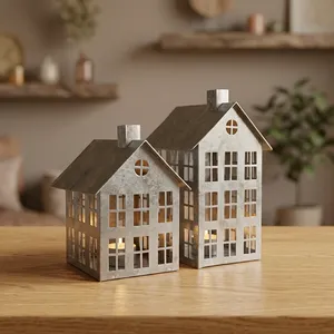 Portavelas Decorativo de Metal con Forma de Casa, Decoración de Acero para el Hogar, para Uso en Interiores - Product Image 1