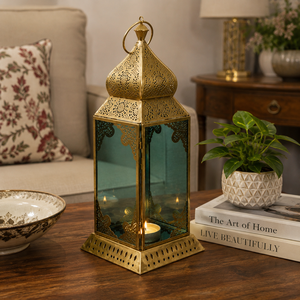 Brass Candle <b>Lantern</b> Holder Moroccan Style Metal <b>Hurricane</b> <b>Lantern</b> Home Decor Hanging Candle Stand Wedding Table Centerpiece - Product Image 4