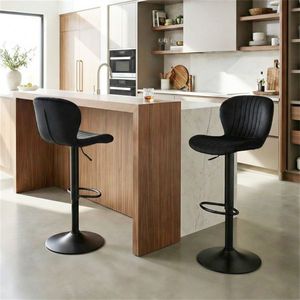2 Pack Black Bar <b>Stools</b> Dutch Velvet Upholstered with <b>Adjustable</b> Height and 360 Degrees Swivel Chi Black - Product Image 3