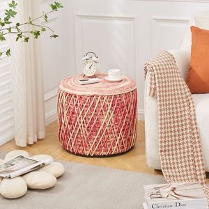 Pouf Ottomano Naturale Intrecciato, Sgabello Rustico Fatto a Mano con Seduta Imbottita Morbida, Poggiapiedi Boho per Soggiorno - Product Image 4