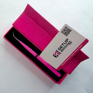 High Quality <b>Pink</b> Powder Coated Eyelash Tweezer Stainless Steel Smooth Tip Long 45 Isolation Precision <b>Tool</b> Custom <b>Box</b> Packaging - Product Image 3