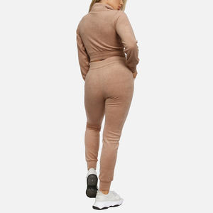Women's Casual Solid Pattern Crop Hoodie Joggers Breathable Fleece Track Suit Long Plain Dyed Technics for Active Wear - Product Image 2