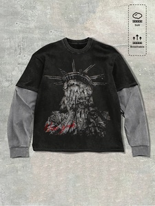 Camiseta de Manga Larga de Alta Calidad para Hombre, Algodón, Lisa, Negra, Transpirable, Cuello Redondo - Product Image 1