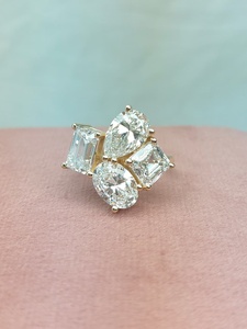 Multi Shape Diamond Cluster <b>Ring</b> in Yellow <b>Gold</b>, Emerald, Asscher, Oval & Pear Cut Statement <b>Ring</b>, Luxury <b>Cocktail</b> Engagement - Product Image 1