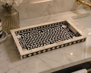 Exclusive Handmade Bone Inlay Round Coffee Table Accent <b>storage</b> <b>Tray</b> with Timeless Mosaic Craftsmanship for Elegant Home - Product Image 1