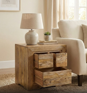 Mesa de Noche Moderna de Madera Maciza con Tres Cajones, Fácil de Limpiar, para Sala de Estar, Hotel, Dormitorio, Comedor - Product Image 2