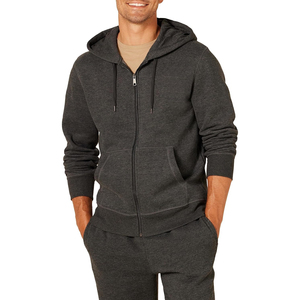 Sweat-shirt à capuche zippé gris foncé pour homme, coupe classique, décontracté, pour l'automne, en tissu French Terry, avec poches. - Product Image 1
