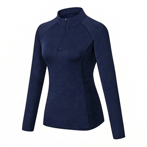 Camiseta Deportiva de Manga Larga para Mujer, Color Azul Marino, con Cierre, de Secado Rápido, Tejido de Punto, Color Sólido, con Spandex y Poliéster - Product Image 1