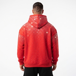 <b>Men's</b> Custom Oversized Rhinestone Cotton <b>Red</b> Rhinestone Hoodie Pullover Crystal Streetwear Fashion <b>Sweatshirt</b> - Product Image 6