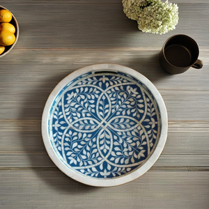 ถาดเสิร์ฟทรงกลมฝังลายใบไม้พร้อมถาดสำหรับตกแต่งด้วยมือสำหรับโต๊ะอาหารโต๊ะกาแฟของตกแต่งบ้าน - Product Image 1