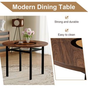 Tavolo da Pranzo Moderno Minimalista da 42 Pollici in Legno Marrone con Inserto in Vetro Marrone e Supporto in Metallo Stabile per 4-6 Persone - Product Image 5