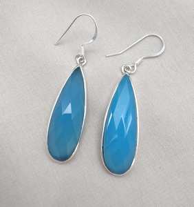 ต่างหูทรงหยดน้ำแคลซิโดนีสีน้ำเงินธรรมชาติ รับรองโดย GIA เงินแท้ 925 สไตล์โบโฮ - Product Image 6