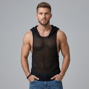 Chaleco de malla sin mangas para hombre, ligero, transpirable, de secado rápido, para verano, playa, gimnasio, con logo personalizado - Product Image 3