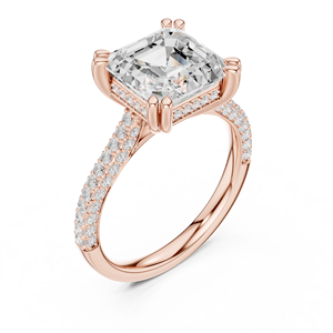 Rose Gold Lab Grown <b>Diamond</b> Emerald Cut Engagement <b>Ring</b>, Pavé <b>Diamond</b> Band, Luxury Bridal Wedding <b>Ring</b> for Women Gifts - Product Image 4