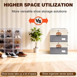 2 Pack Adjustable <b>Shoe</b> Organizer <b>Boxes</b> Large Foldable Storage Bins with Clear Cover Space Saving Closet Solution - Product Image 4