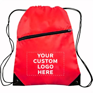 Unisex Drawstring Gym <b>Backpack</b> Black Solid Color Nylon Casual Style Mesh Pocket Zipper Closure Adjustable <b>Strap</b> Waterproof - Product Image 2