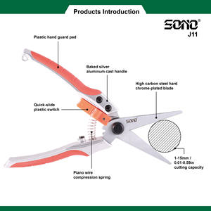 Sécateur professionnel SONO J11 à lame en acier au carbone tranchante et durable, avec poignées en alliage d'aluminium et caoutchouc, pour droitiers - Product Image 2