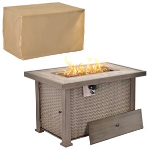 Tavolo con Braciere a Propano 30.000 BTU, Accensione Automatica, Effetto Vimini 42 Pollici, Tavolo Rettangolare con Braciere a Gas per Esterni, Coperchio in Ceramica Decorativo - Product Image 1