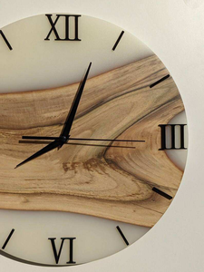 <b>Modern</b> Handmade Wooden <b>Wall</b> <b>Clock</b> with Walnut Wood Resin Epoxy Silent White Needle Dial Mechanical Movement Wedding Decor - Product Image 4