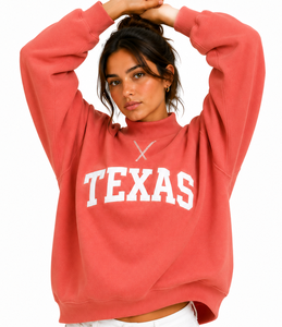 Sudadera Casual Oversize de Mujer con Cuello Simulado, Aplicación de Logotipo Frontal de Texas y Hombros Caídos, Manga Larga, Venta al por Mayor en Texas - Product Image 5