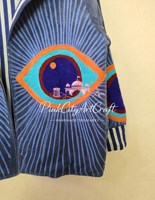 Veste matelassée en velours de haute qualité faite à la main pour femmes, bleu indigo, style bohème, manteau d'hiver, col rayé, broderie, cardigan ouvert sur le devant