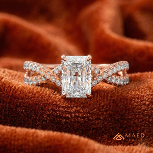 แหวนแต่งงานเพชรทรงเรเดียนท์คัท ทองคำชมพู 14K คลาสสิก ดีไซน์วงแหวนคู่ไขว้สำหรับผู้หญิง - Product Image 1