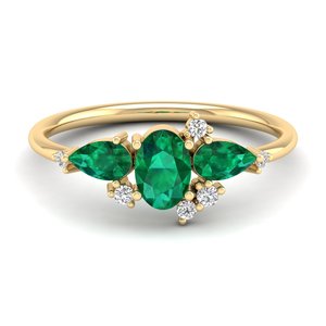 Bague de fiançailles REYES en or massif 14 carats avec moissanite pour femme, classique, trois émeraudes, vente en gros, bijoux fins pour elle - Product Image 6