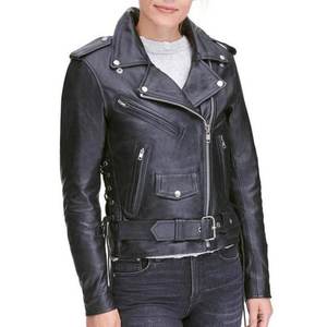 Chaqueta de mujer negra con cremallera y logotipo personalizado, estilo vintage para invierno, chaqueta bomber de cuero genuino, estilo streetwear. - Product Image 1